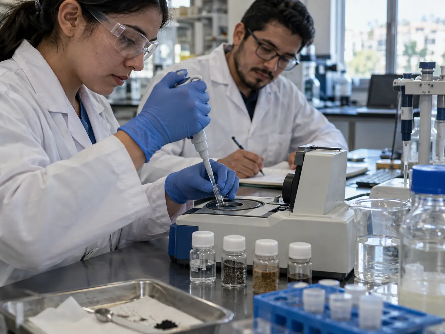 Especialistas realizando mediciones controladas para validar evidencia científica